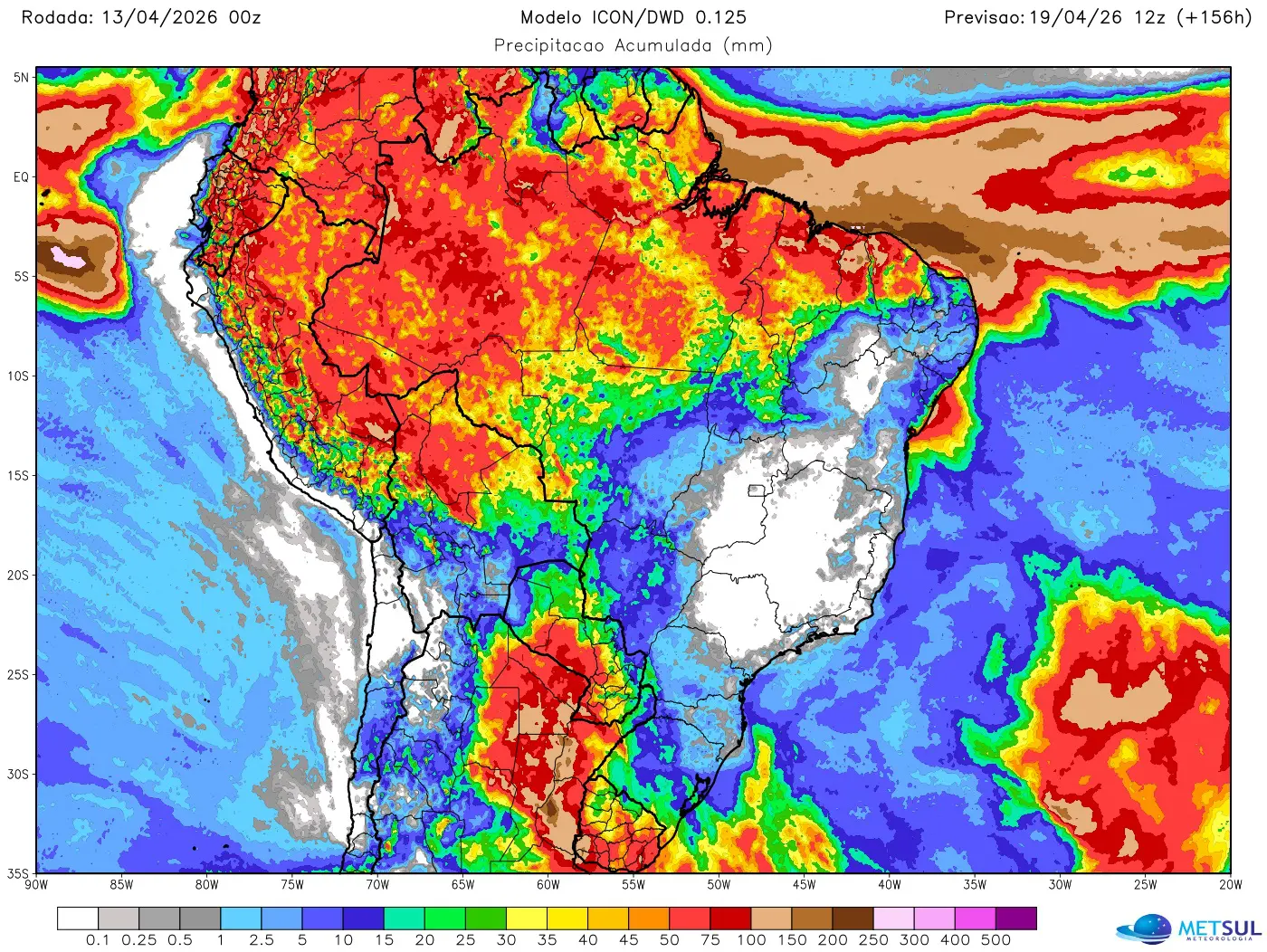 Mapa de chuva no Brasil na semana