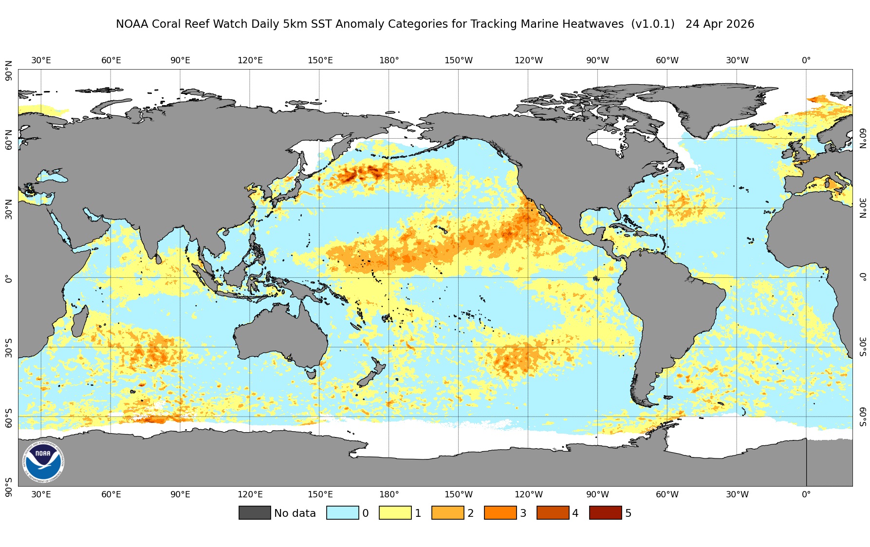 Mapa mostra onda de calor marinha