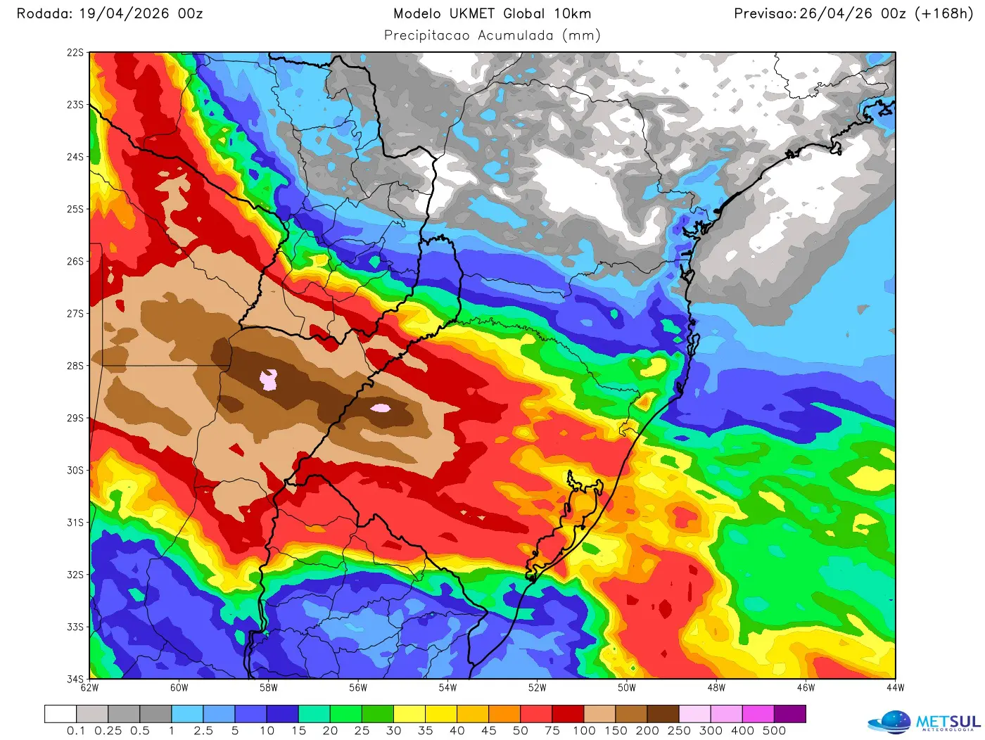 Mapa de chuva com a frente fria
