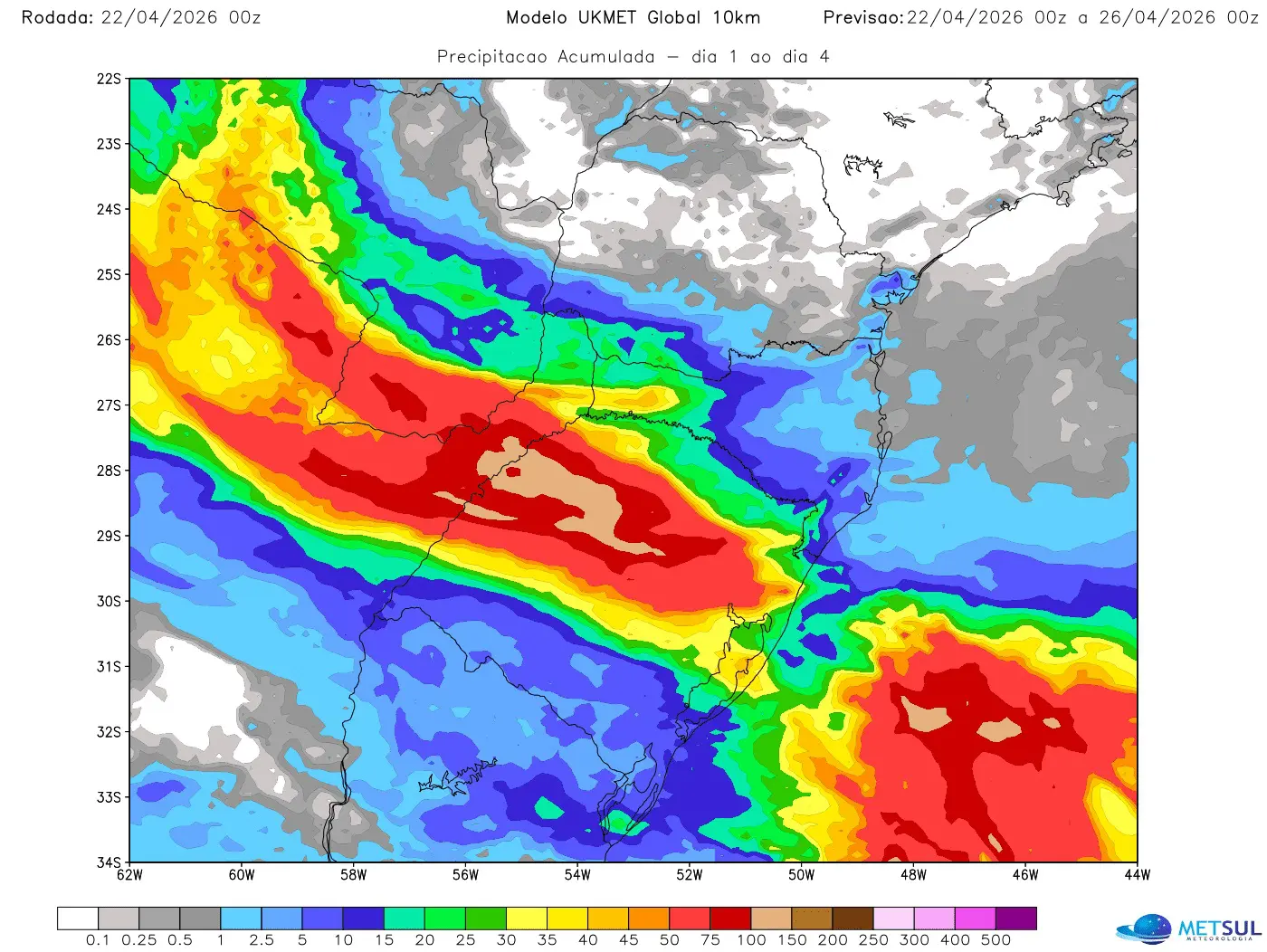 Mapa de chuva do modelo UKMET