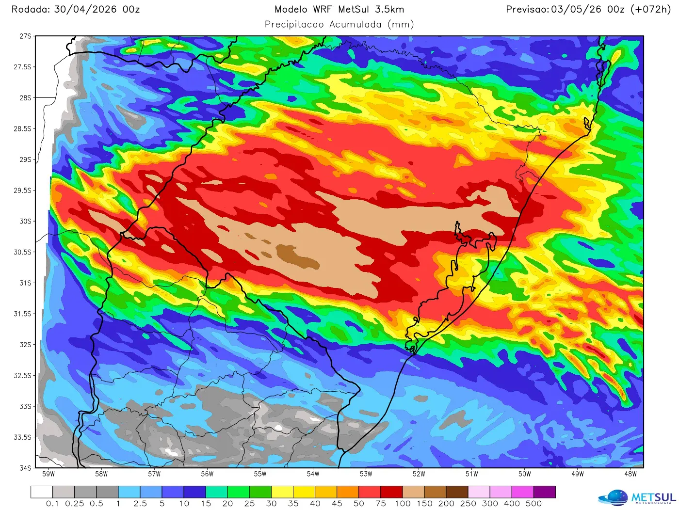 Projeção de chuva do modelo WRF