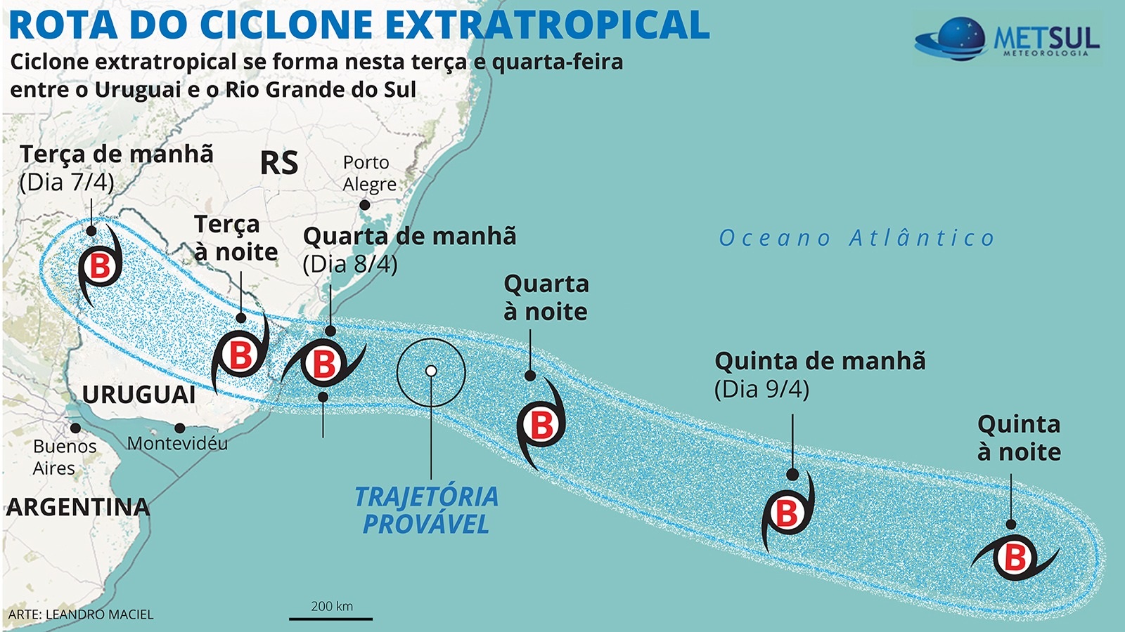 Mapa de trajetória do ciclone extratropical