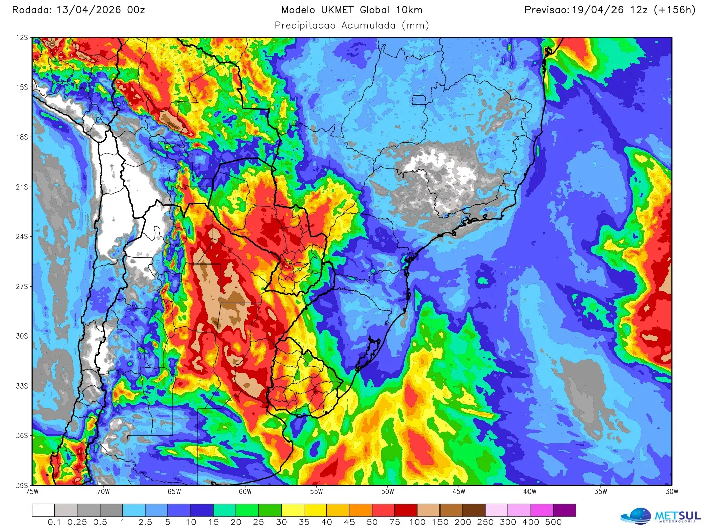 Mapa de chuva do modelo UKMET