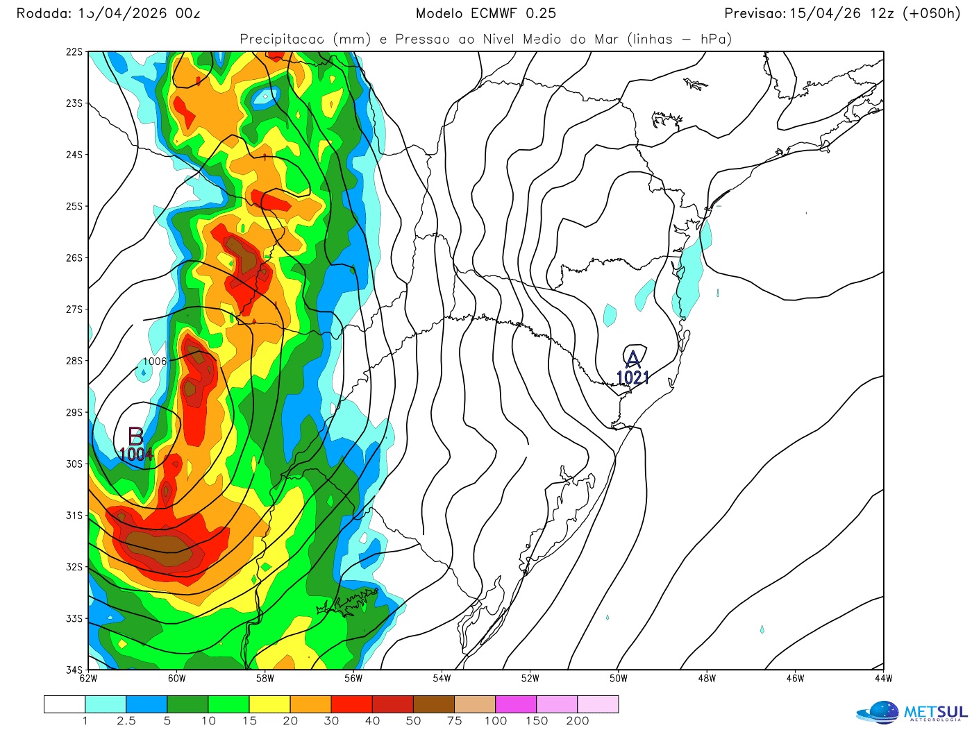 Mapa mostra baixa pressão no Nordeste da Argentina