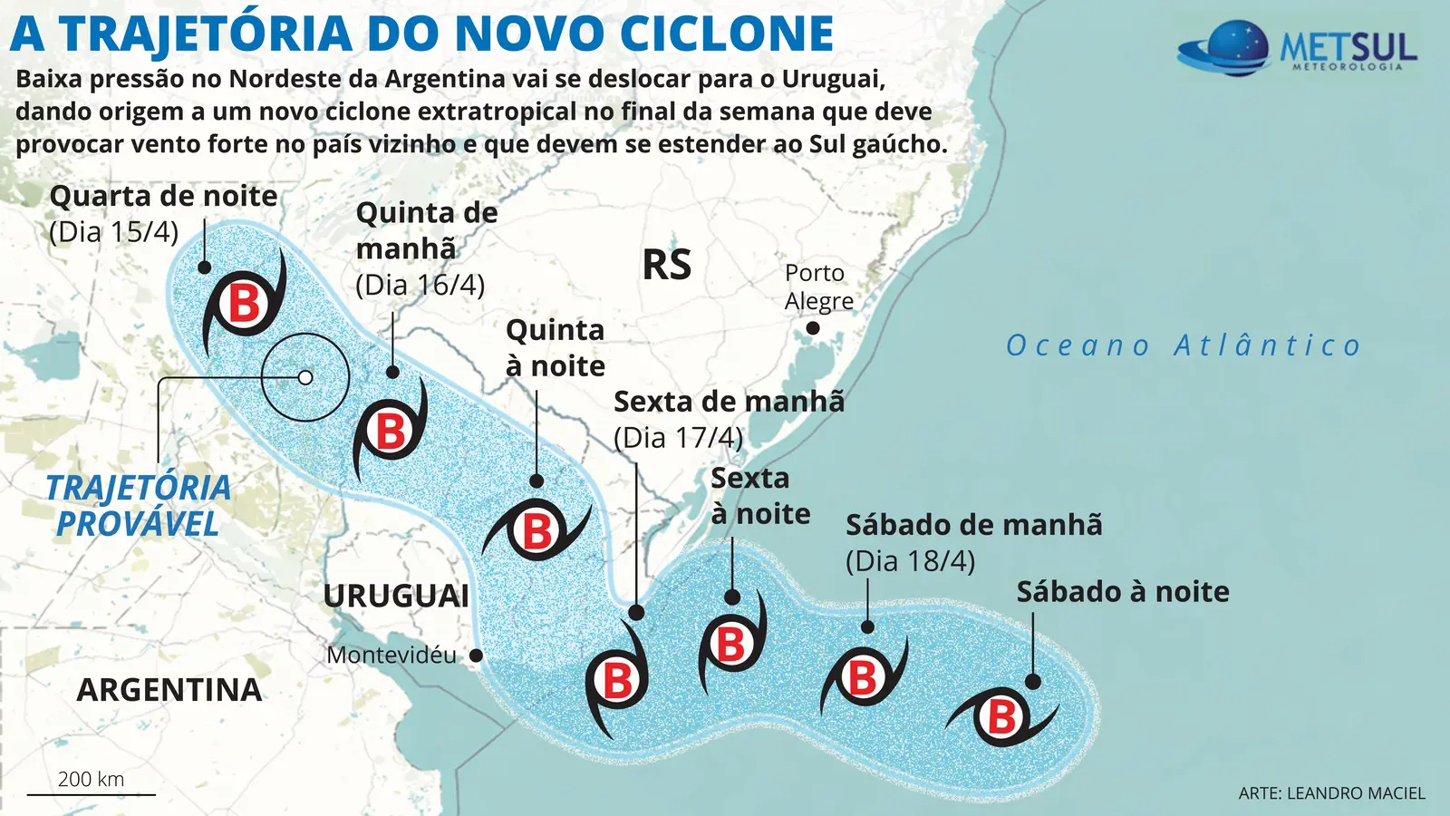 Mapa mostra a rota do ciclone