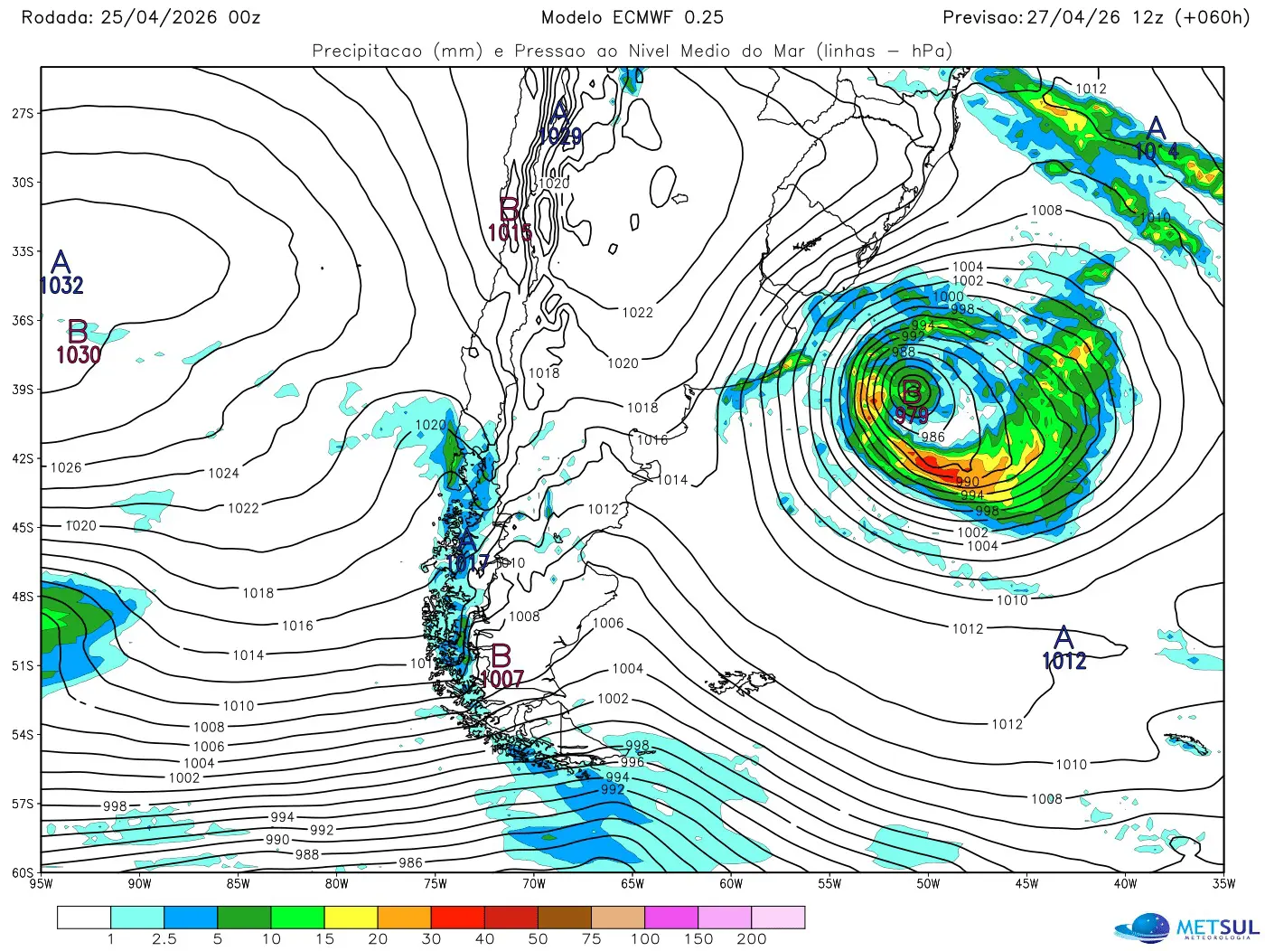 Mapa da trajetória do ciclone