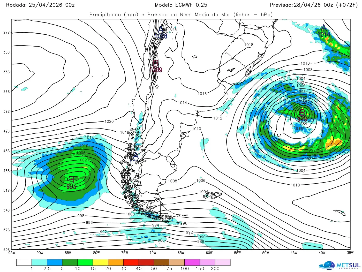 Mapa da trajetória do ciclone
