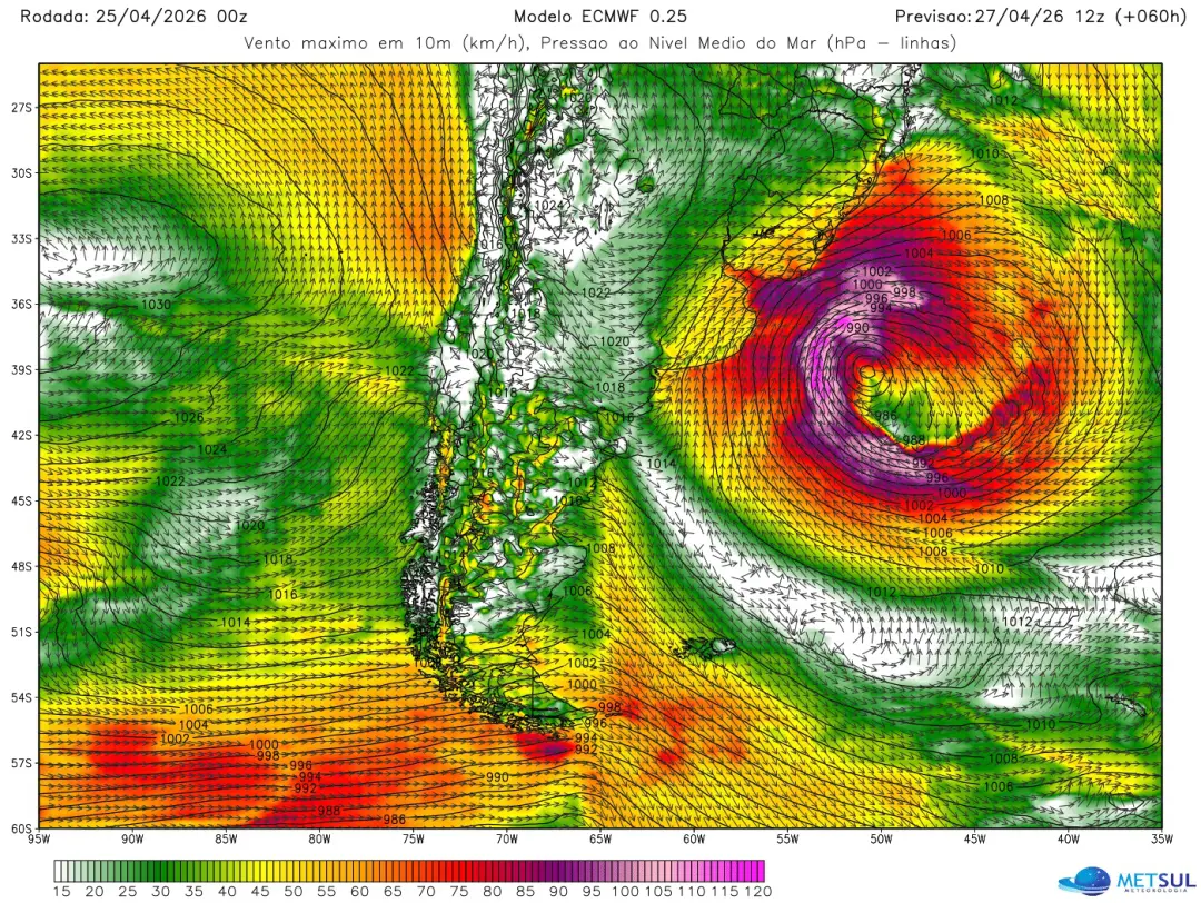 Ciclón extratropical amenaza el Cono Sur con vientos de hasta 100 km/h y temperaturas bajo cero