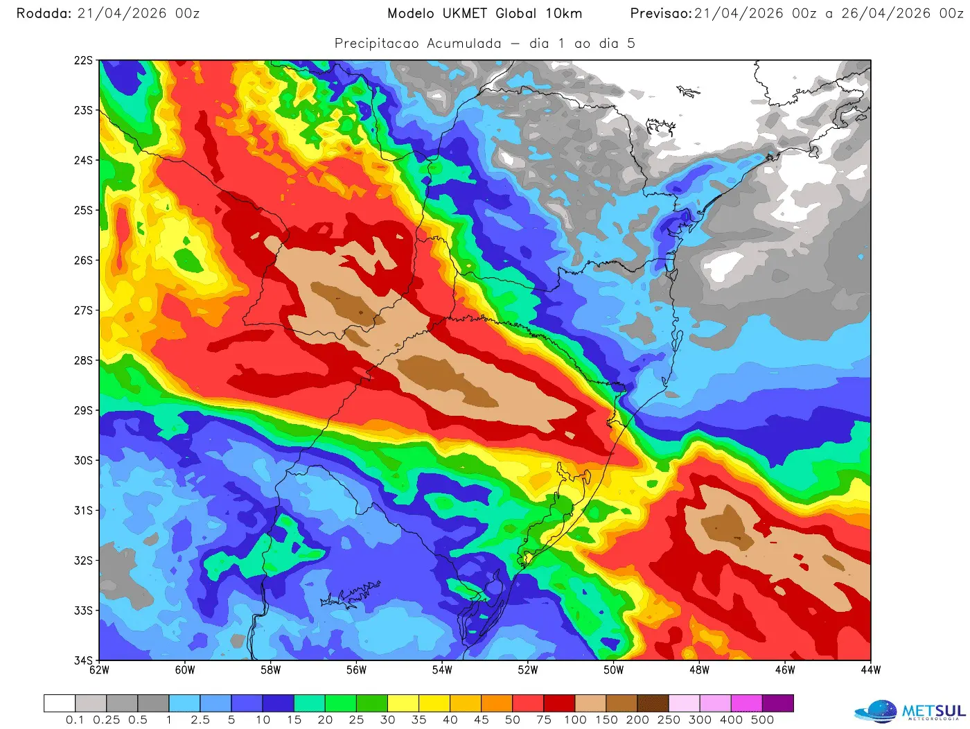 Mapa de chuva pela frente fria