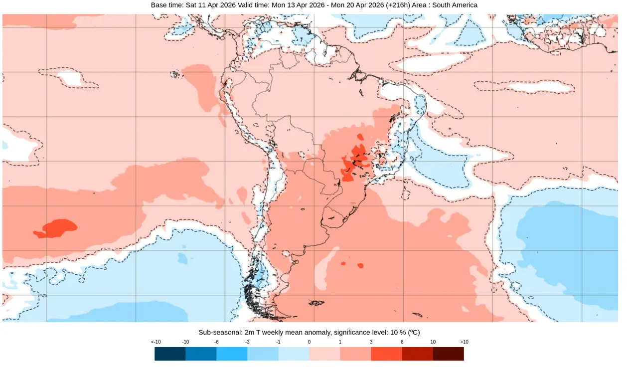 Mapa de temperatura para a semana do modelo europeu 