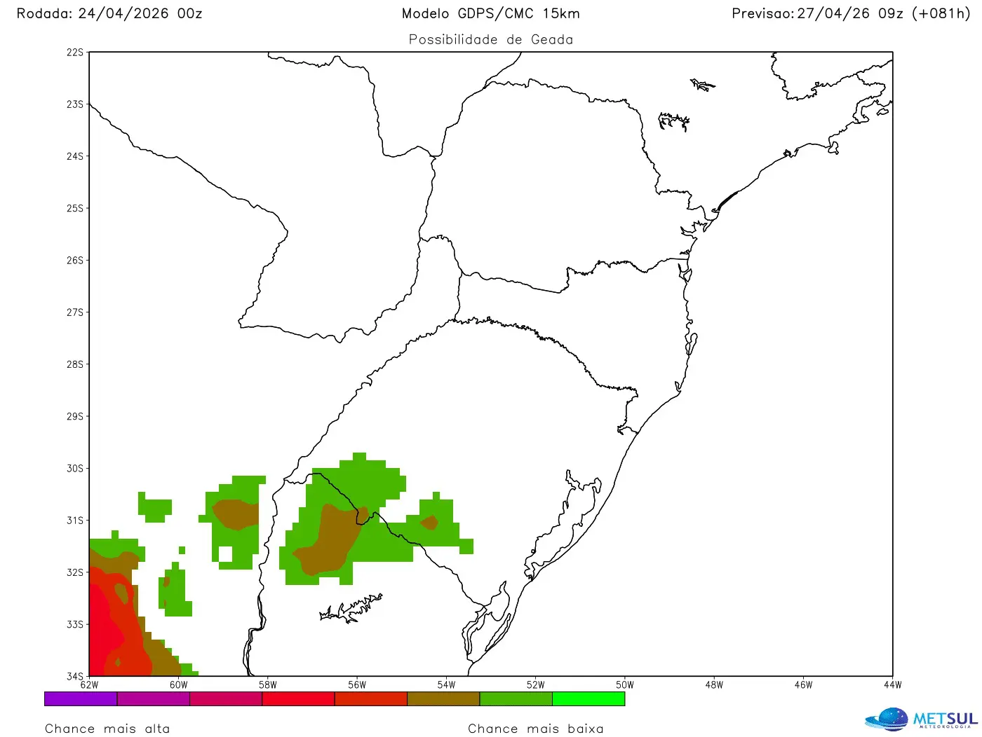 Mapa de previsão de geada