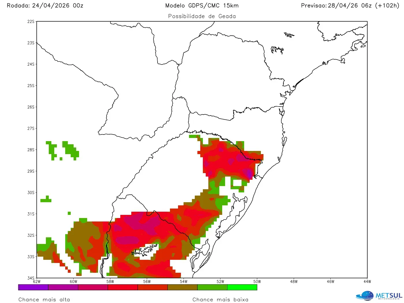 Mapa de previsão de geada