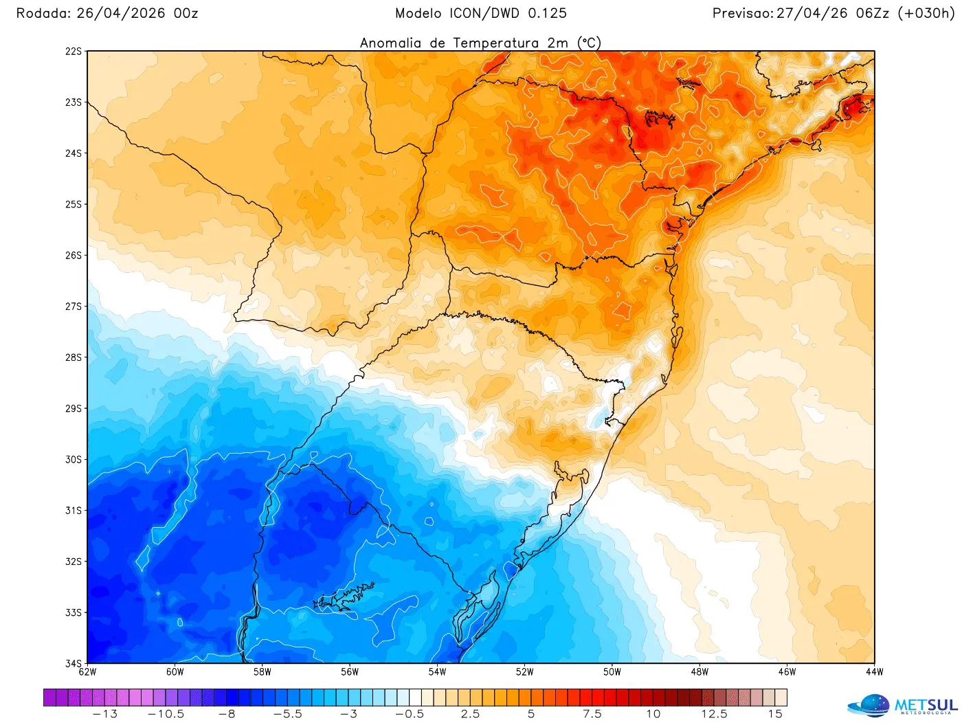 Mapa de avanço do ar frio