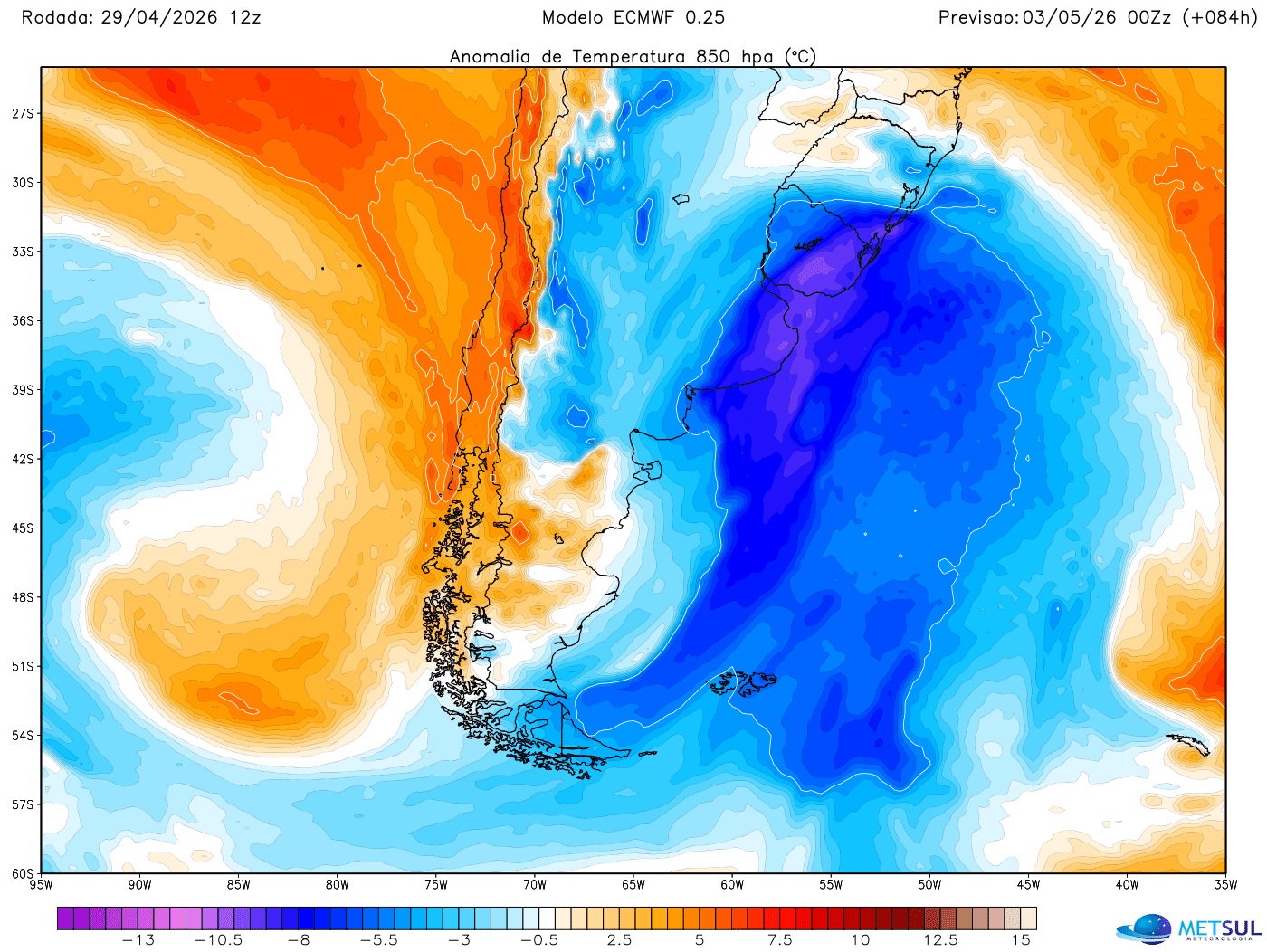 Mapa do modello europeu da massa de ar frio