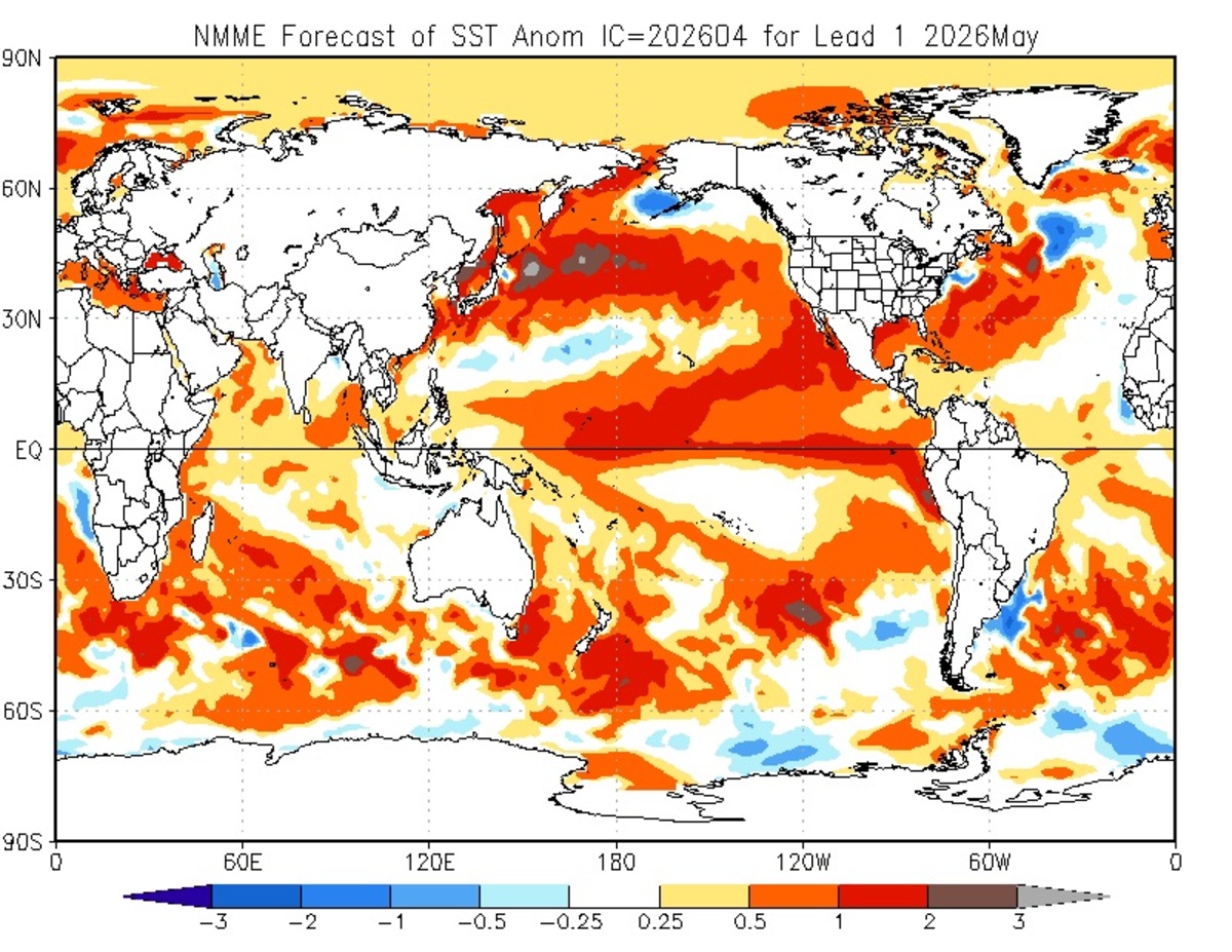 Mapa de anomalia de temperatura do mar com El Niño