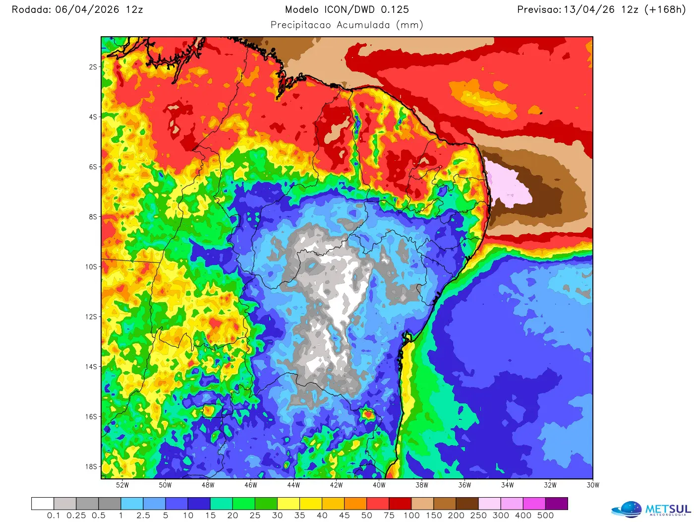 Mapa de chuva no Nordeste nesta semana