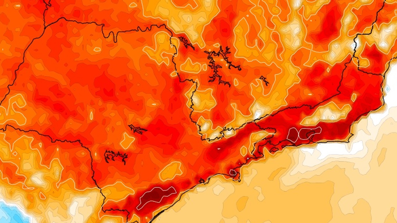 Sudeste do Brasil terá um fim de semana de forte a intenso calor Massa de ar quente sobre o Sudeste do Brasil vai se intensificar e trazer tardes de muito calor neste fim de semana