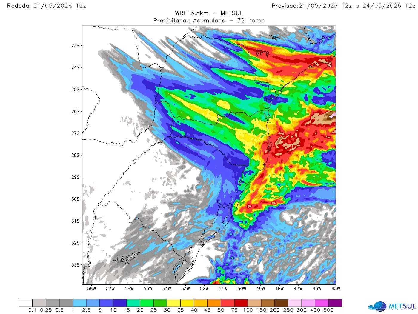 Mapa de chuva do modelo WRF