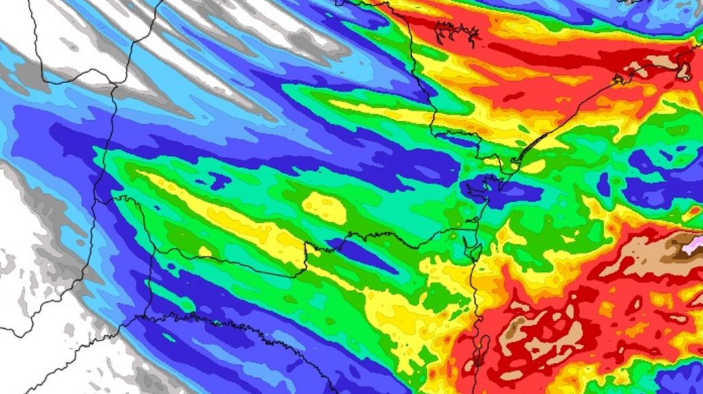 Episódio de chuva atingirá o Sul e o Sudeste do Brasil com até 100 mm