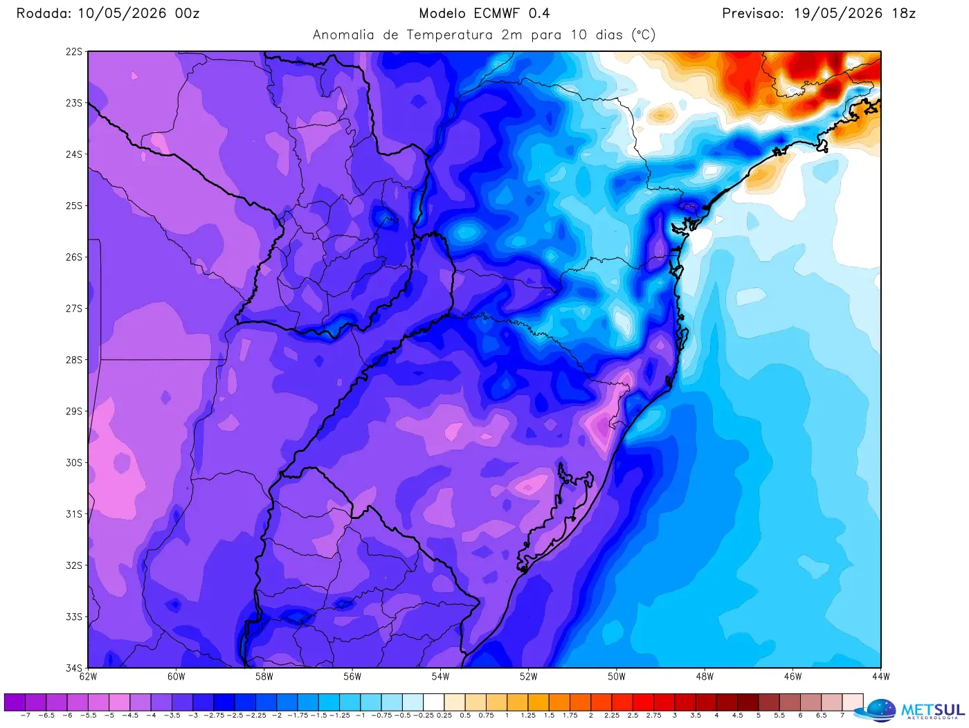 Mapa de frio para os próximos dez dias do modelo europeu