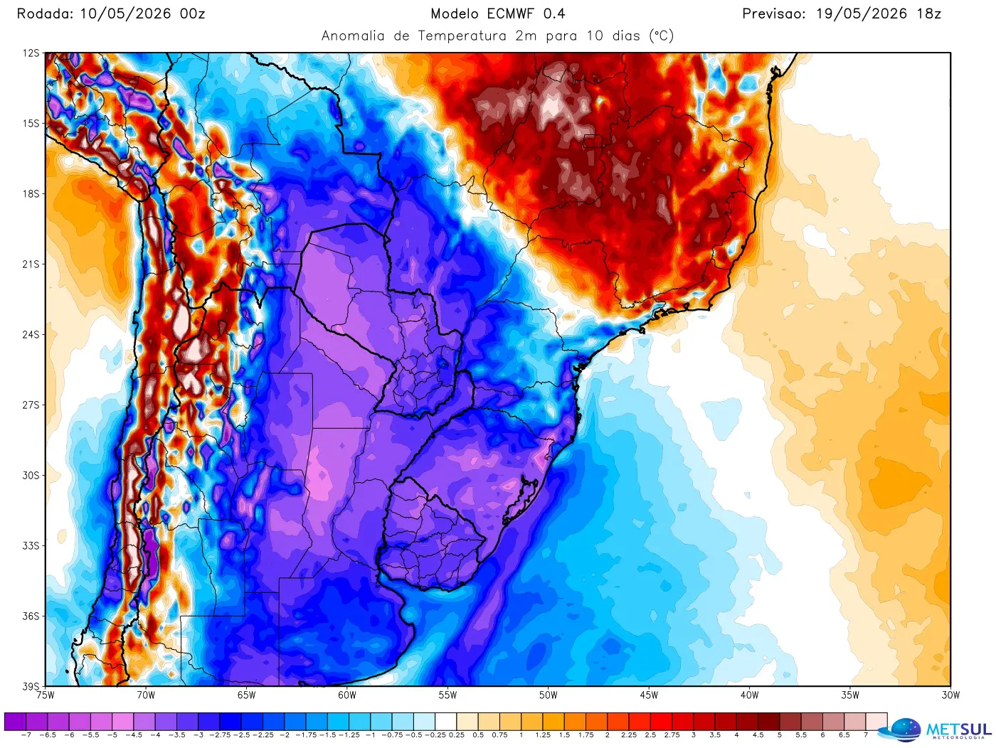Mapa de frio do modelo europeu de 10 a 20 de maio