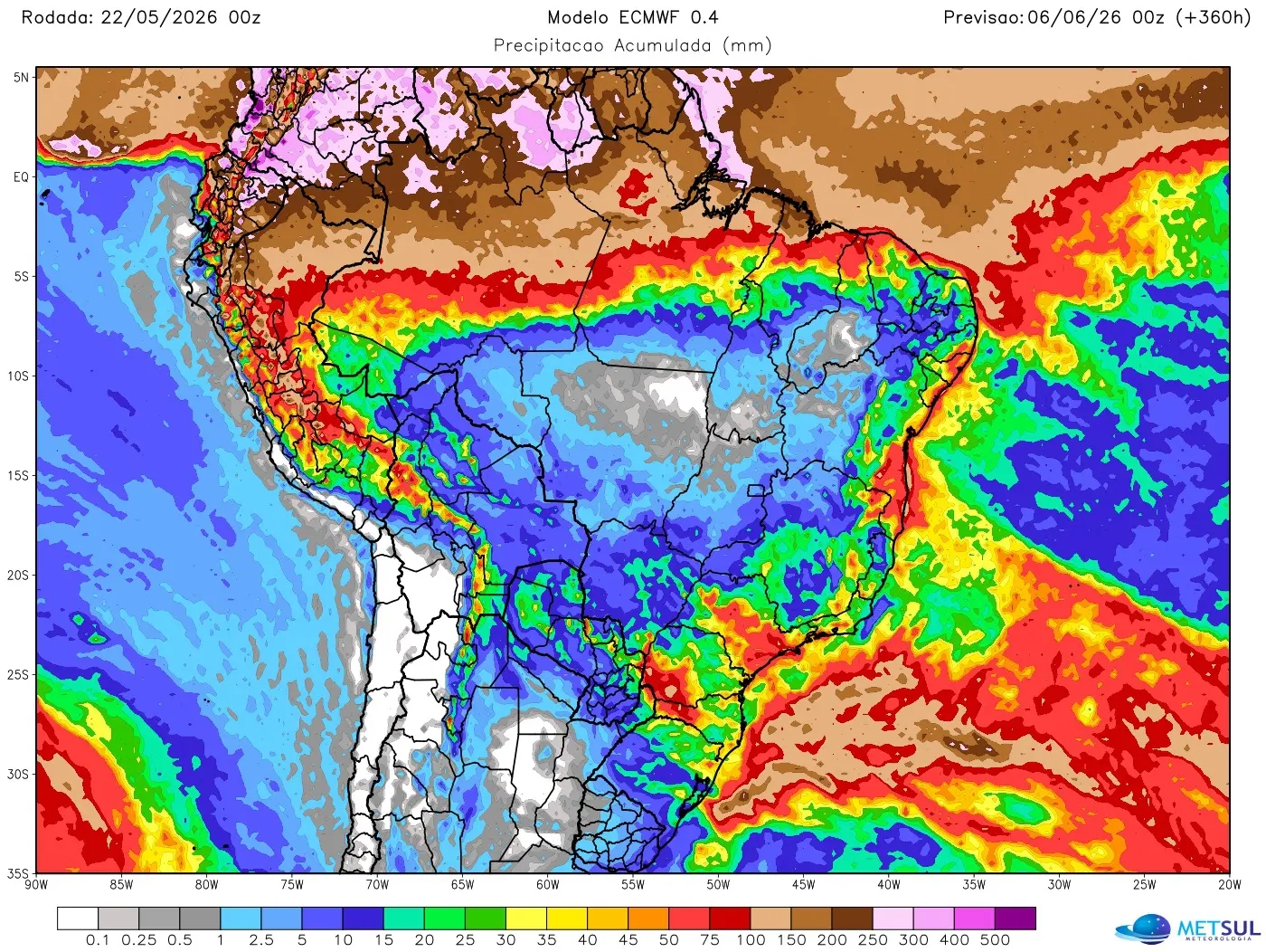 Mapa de chuva no Brasil para dez dias