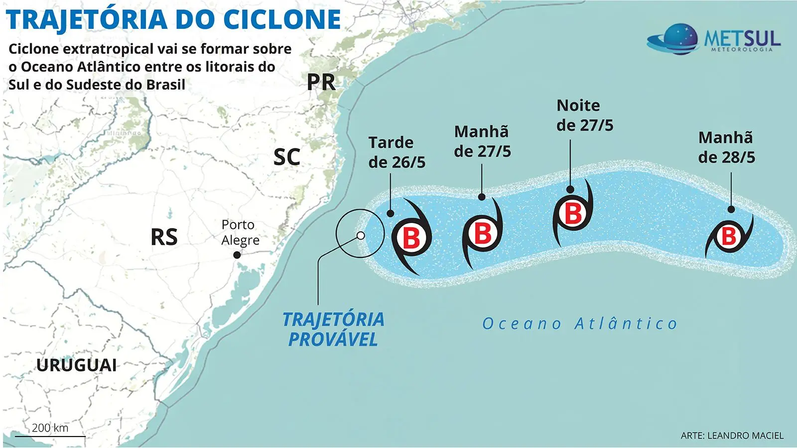 Mapa de trajetória do ciclone