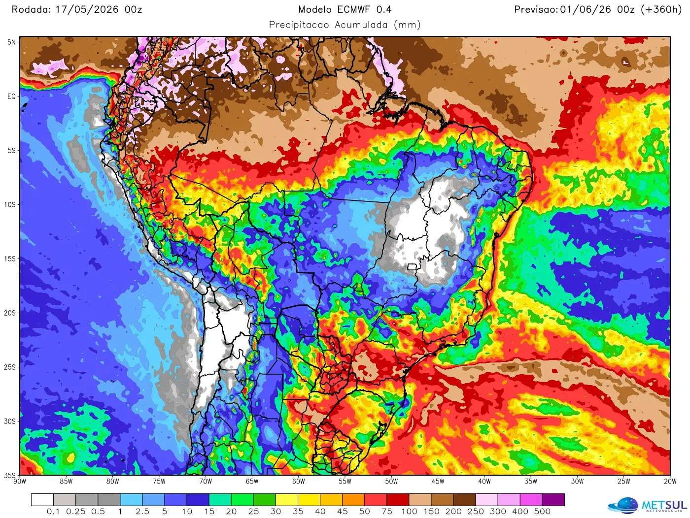 Projeção de chuva no clima até o fim de maio