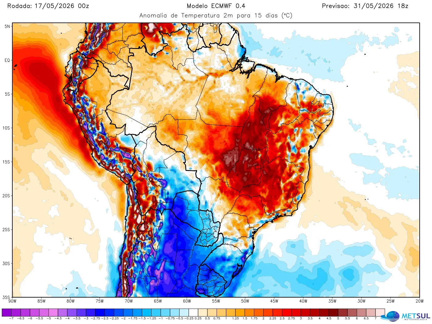 Projeção de temperatura no clima até o fim de maio