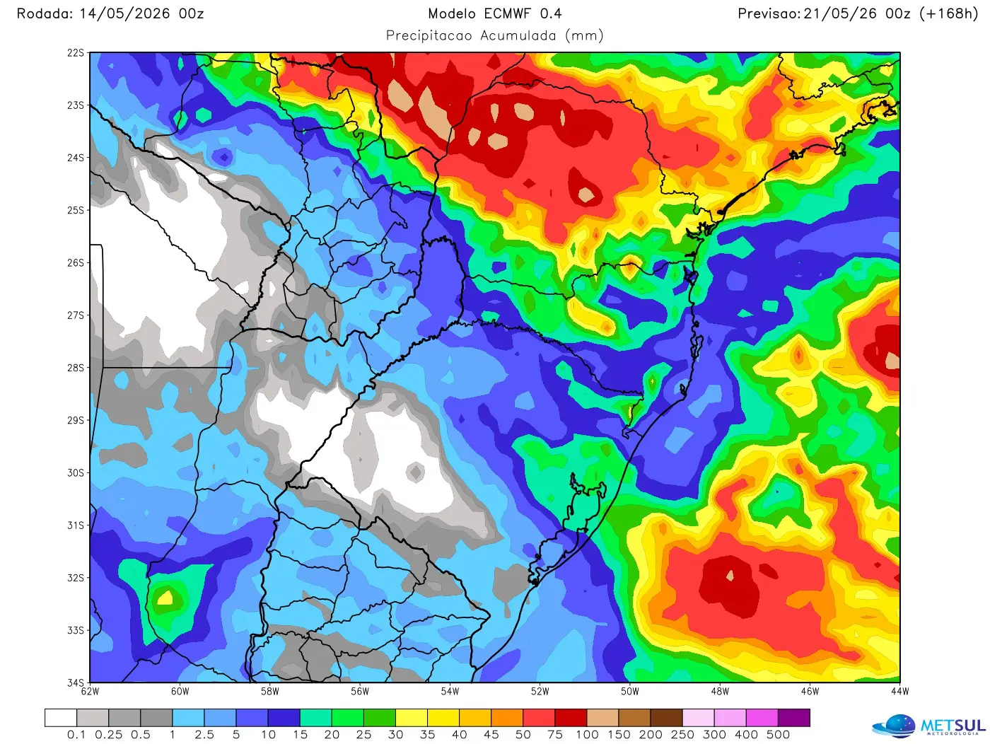 Projeção de chuva com a frente fria