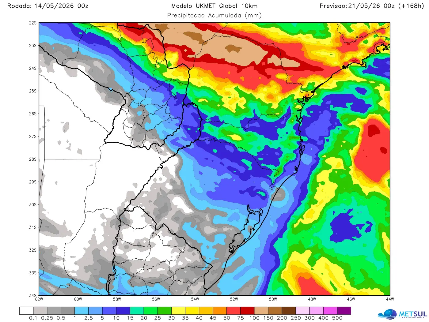 Projeção de chuva com a frente fria