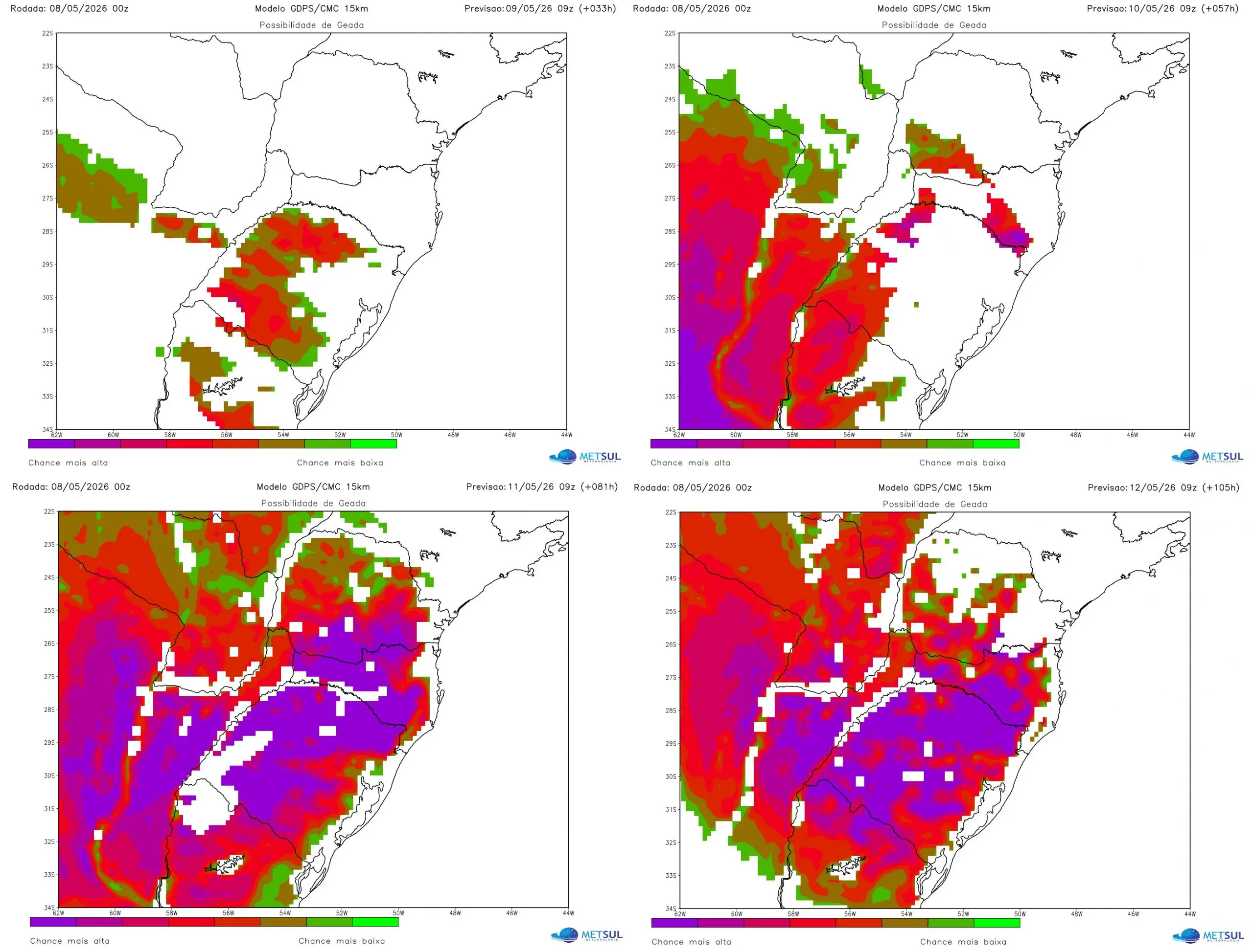 Mapas de geada pelo frio