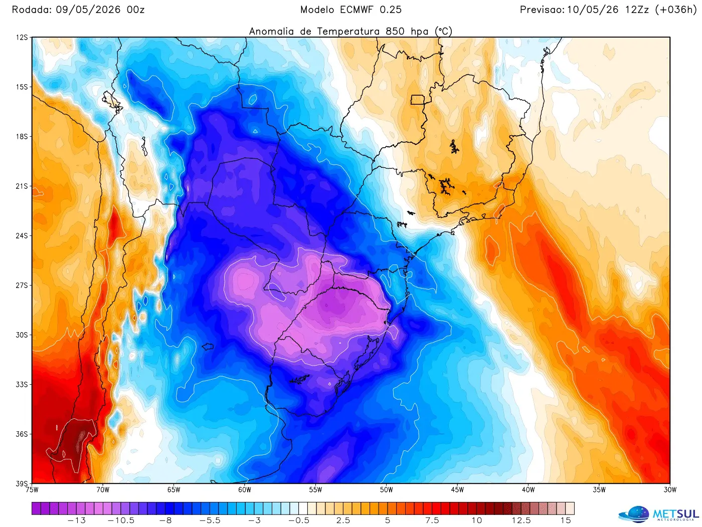 Mapa da massa de ar frio