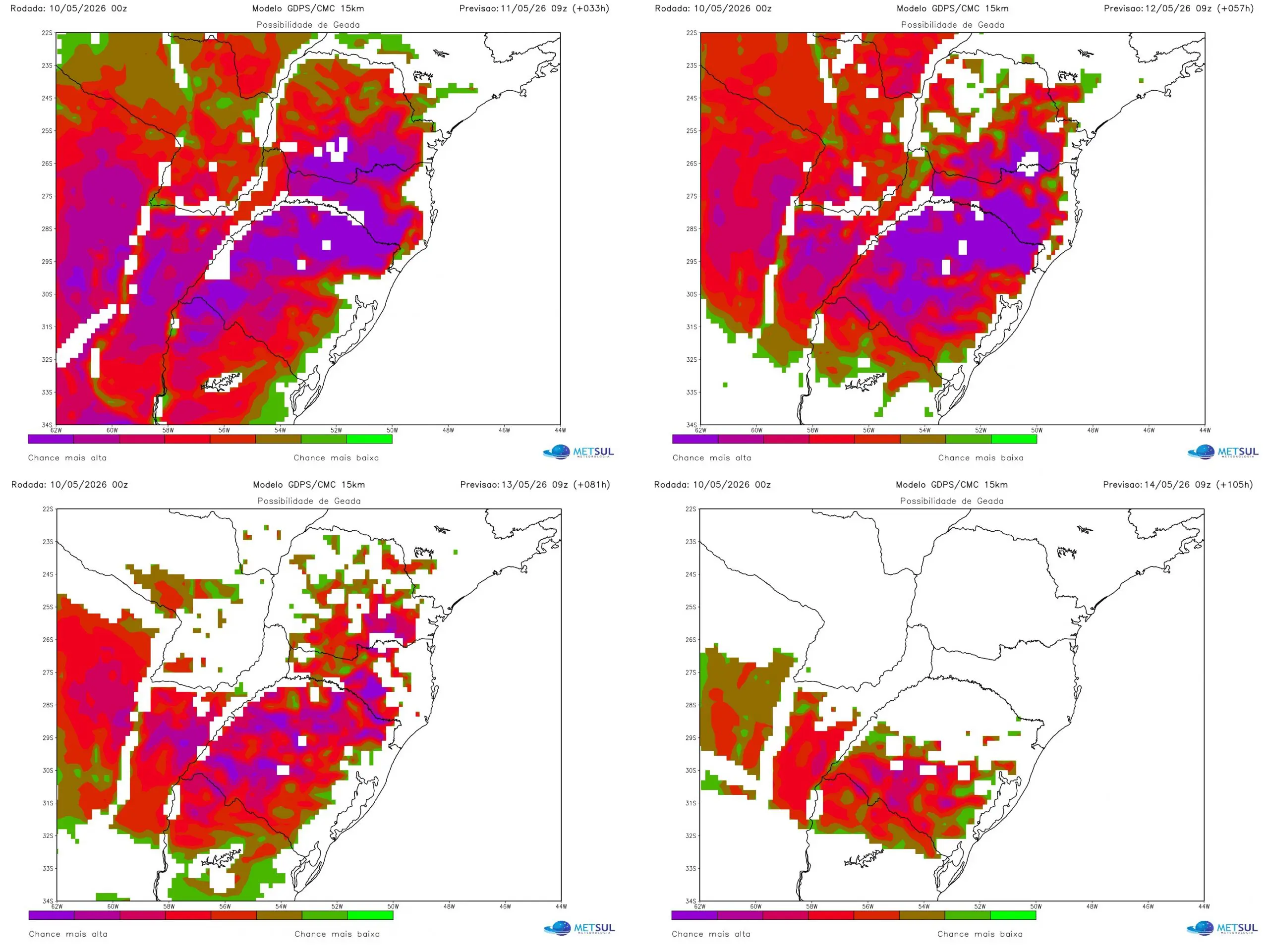Mapas de previsão de geada pelo frio intenso