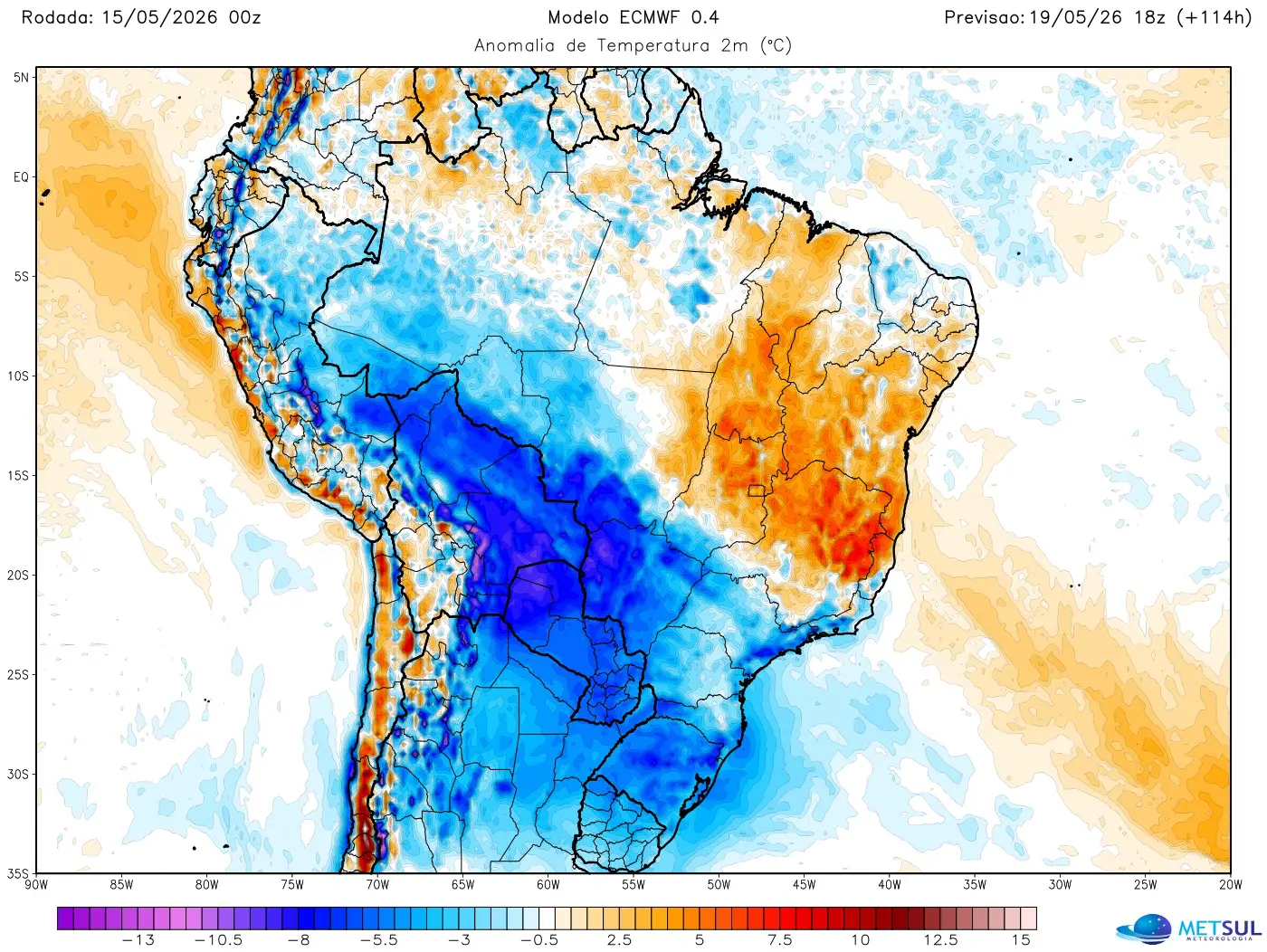 Mapa de anomalia de temperatura do modelo europeu