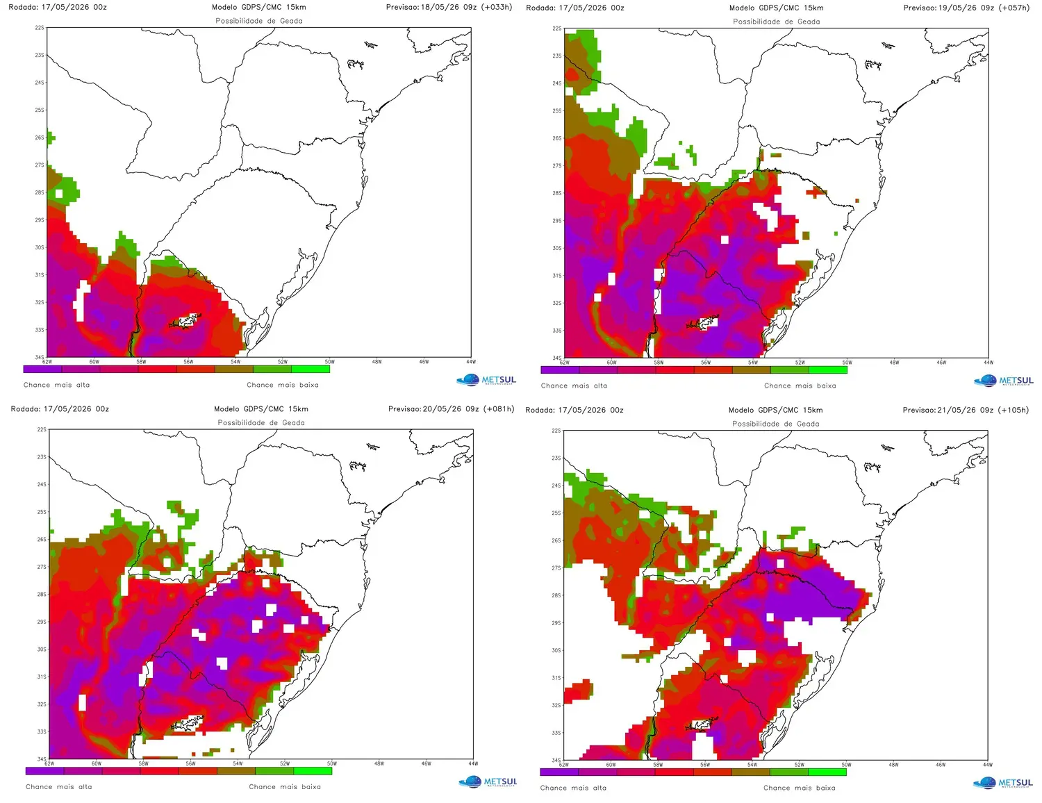Mapas de previsão de geada