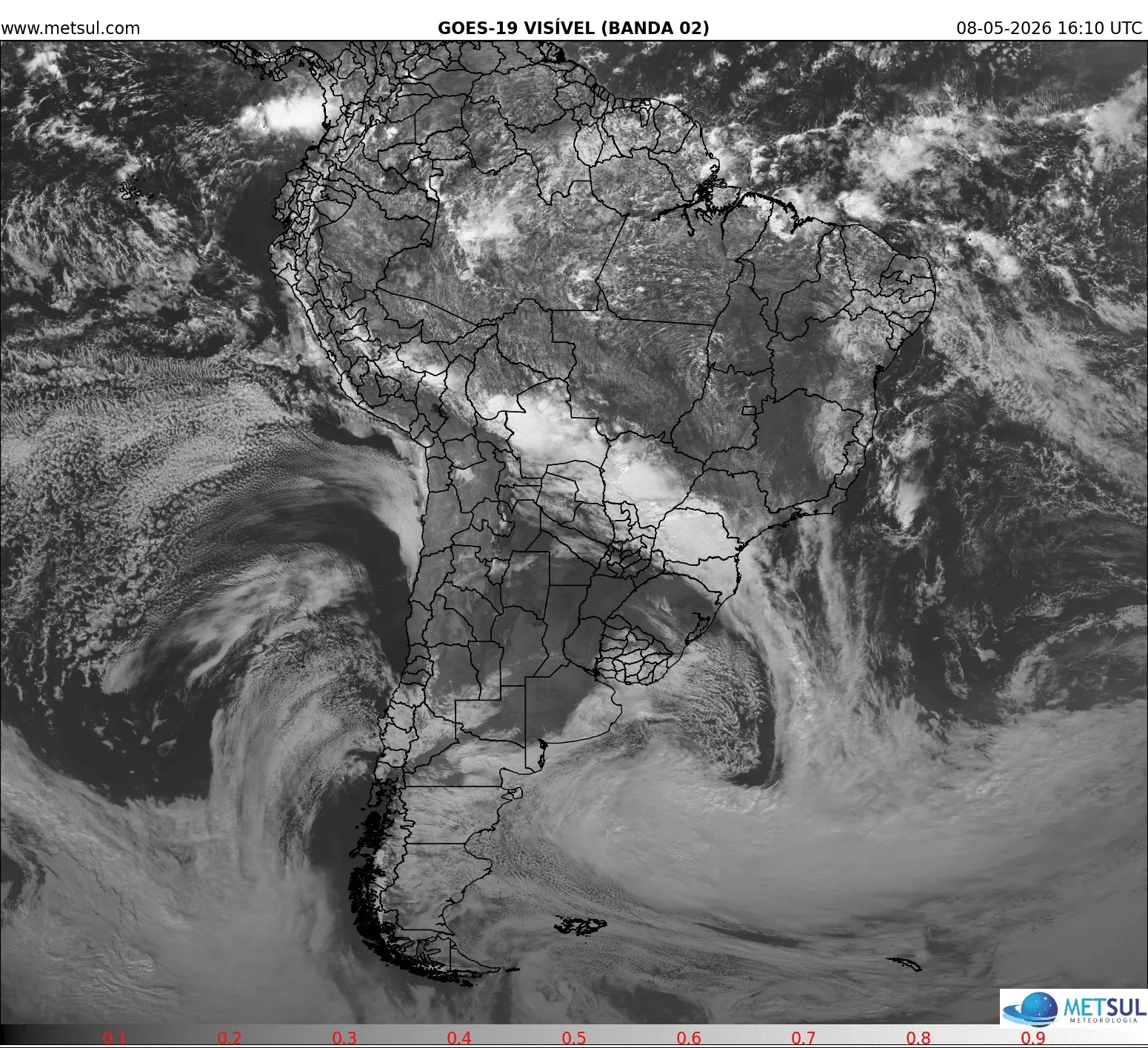 Imagem de satélite da frente fria