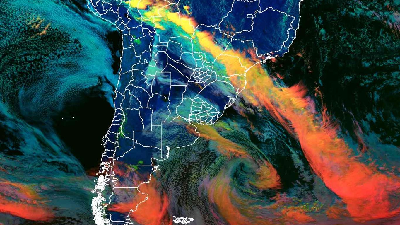 Onda de frio: imagem de satélite clássica de inverno na América do Sul Imagens de satélite deste sábado mostravam uma configuração clássica de onda de frio com ciclone e intensa frente fria