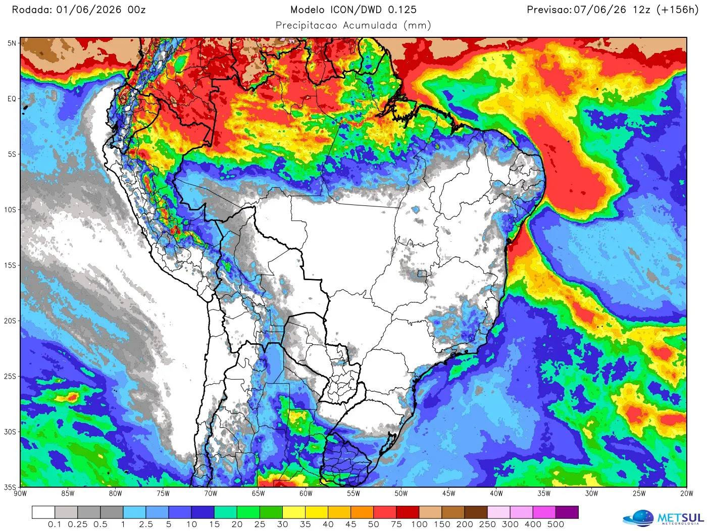 Mapa de chuva no Brasil nesta semana