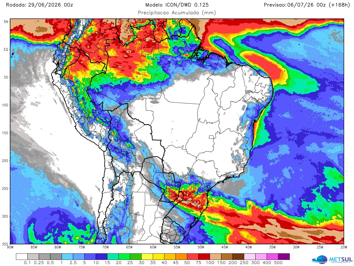 Mapa de chuva no Brasil nesta semana