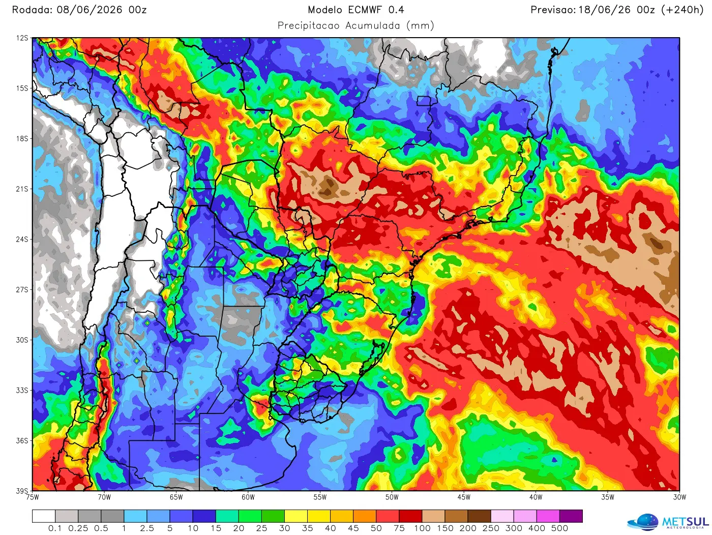 Mapa de chuva no Brasil