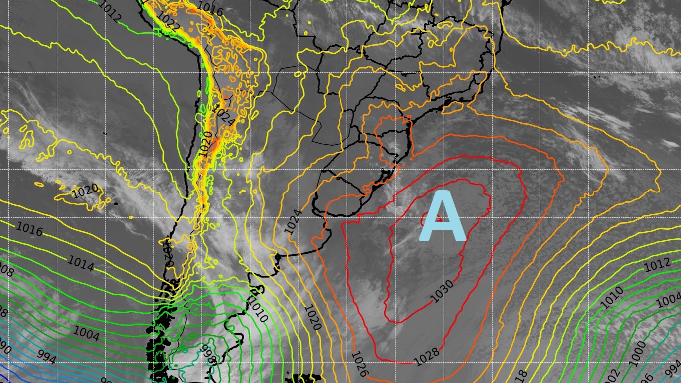 Potente alta pressão atmosférica afeta o Sul e Sudeste do Brasil Grande centro de alta pressão atua sobre o Oceano Atlântico neste meio de semana e afeta o tempo em vários estados