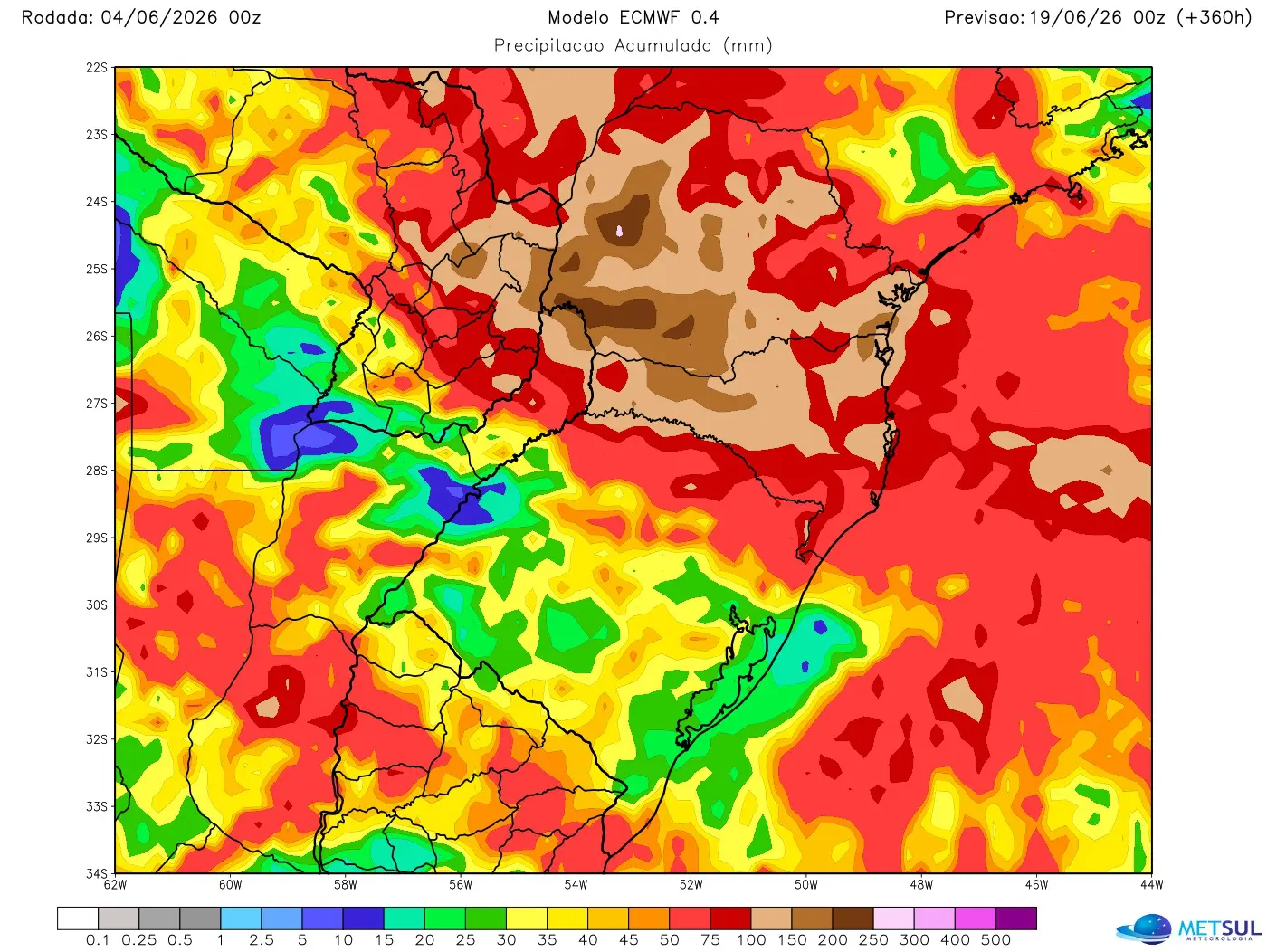 Mapa de chuva para 15 dias