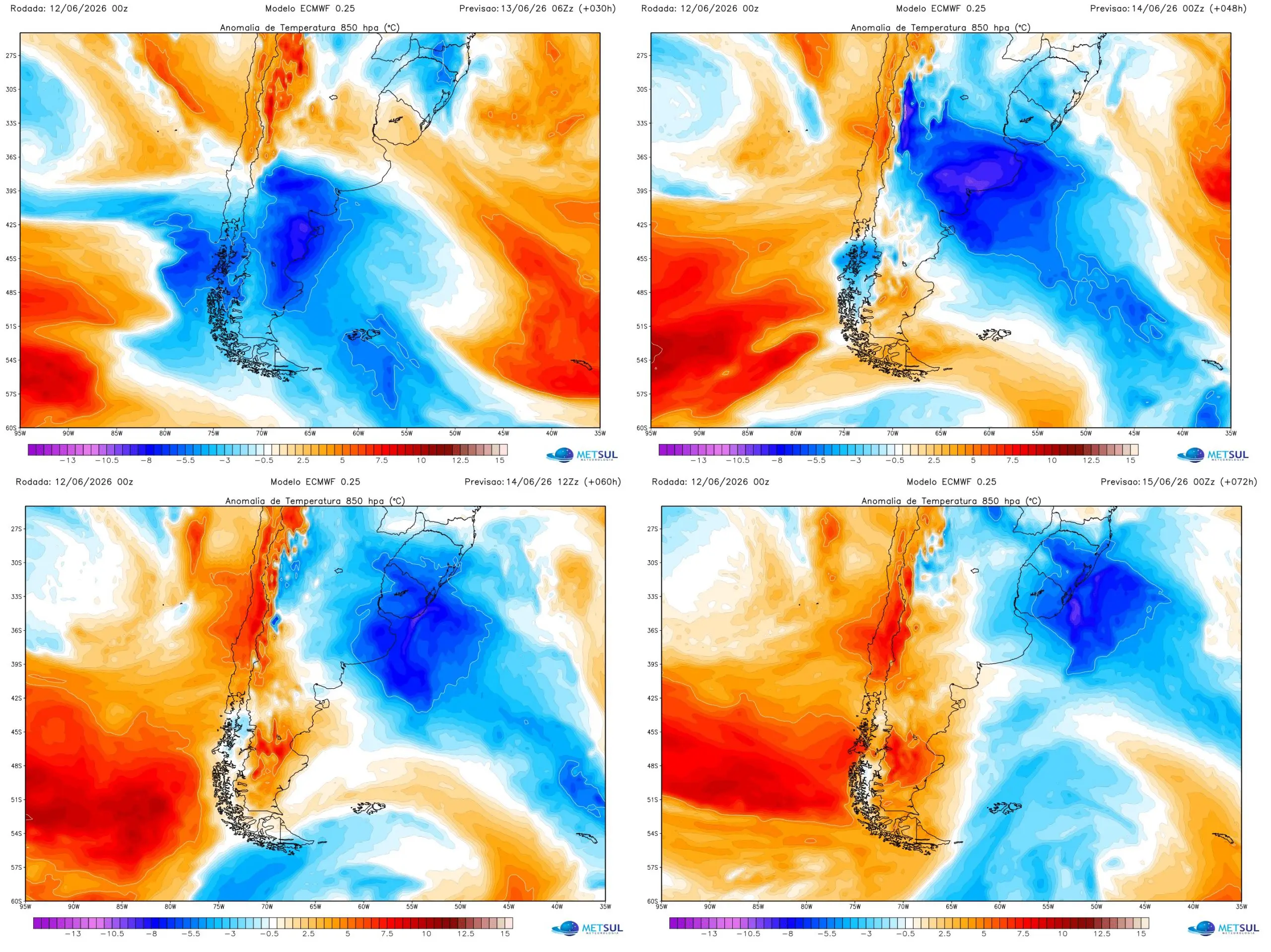 Mapas do ar frio sendo impulsionado pelos dois ciclones