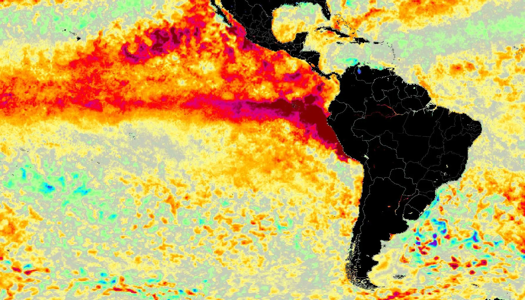 Mapa mostra anomalia de temperatura do mar com o El Niño