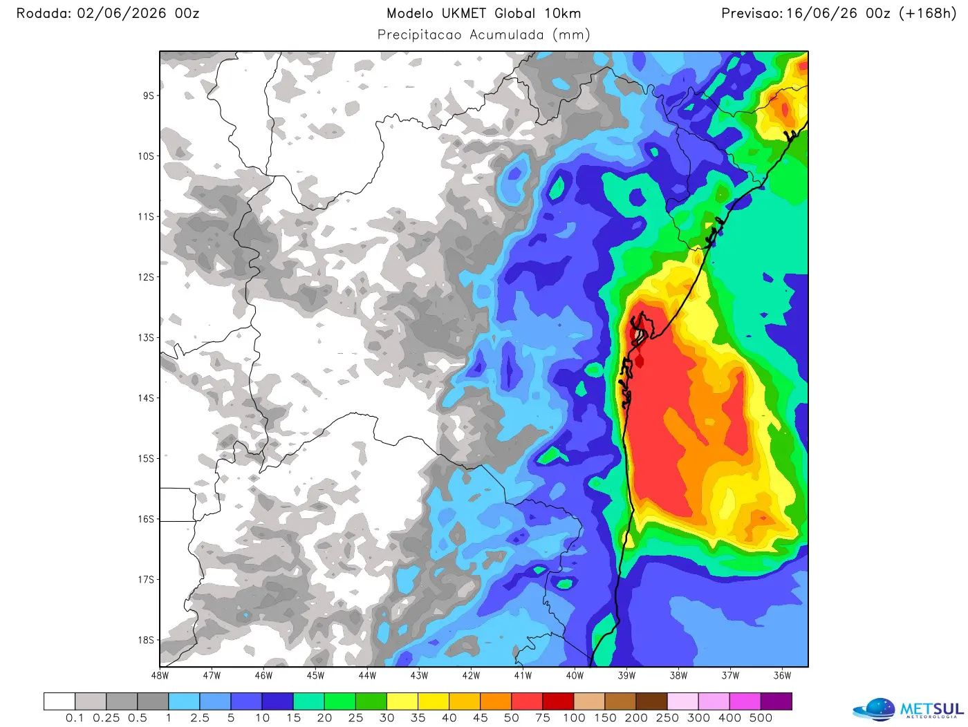 Projeção de chuva para a Bahia do modelo UKMET