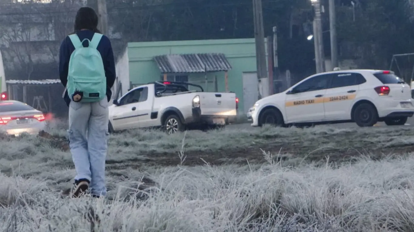 Foto mostra o frio na fronteira com o Uruguai