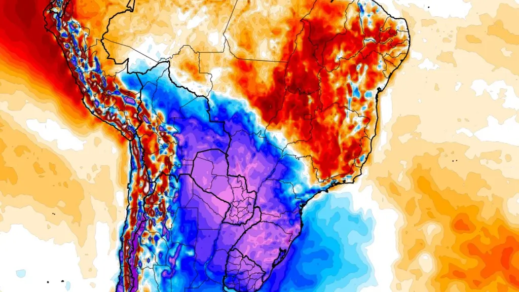 Veja a rota do ar frio polar que invadirá o Brasil e os estados atingidos