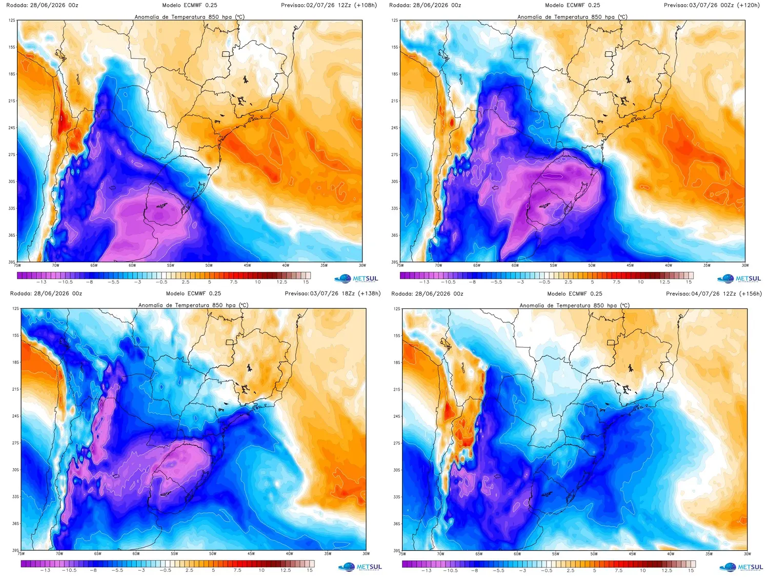 Mapas mostram avanço da massa de ar frio