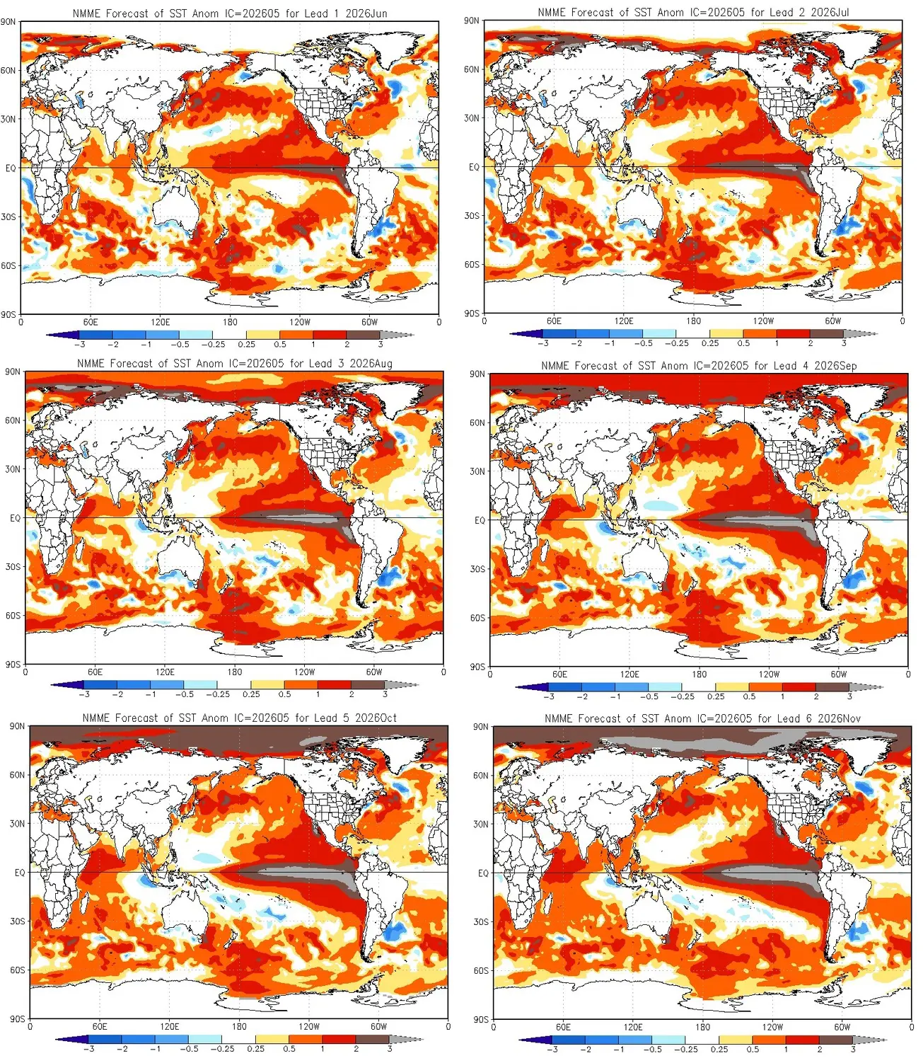 Mapas do modelo NMME do El Niño